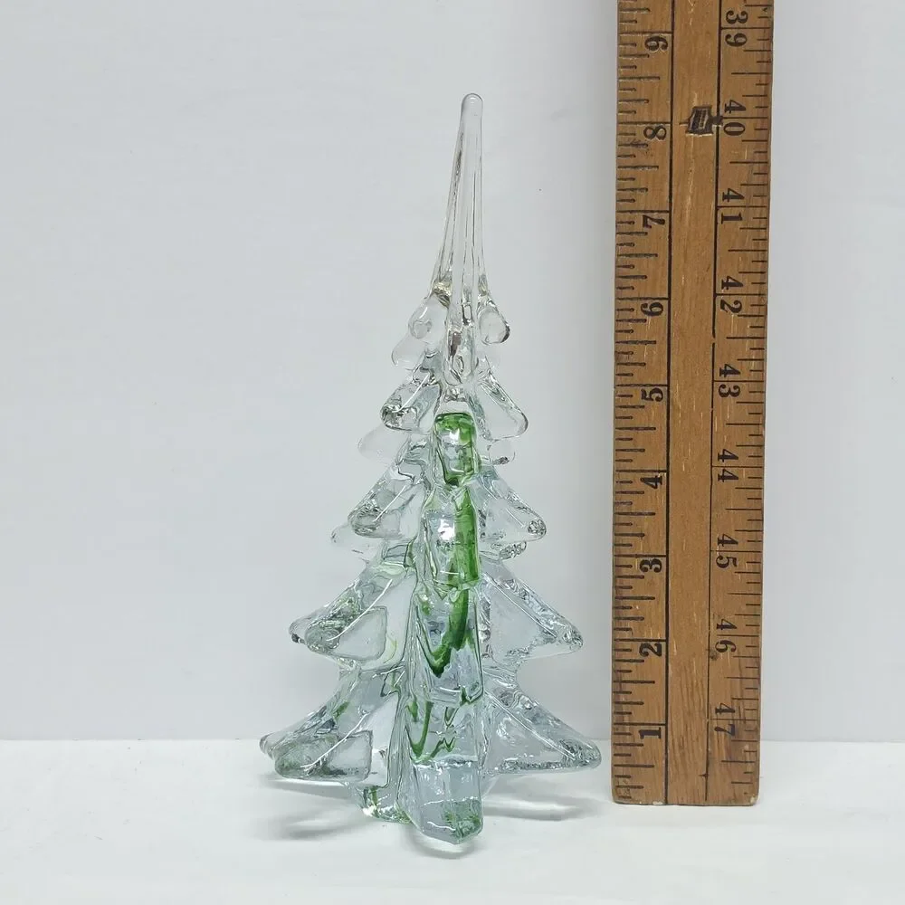 VINTAGE SILVESTRI ART GLASS CHRISTMAS TREE WITH GREEN SWIRL CENTER 8.5 Inches